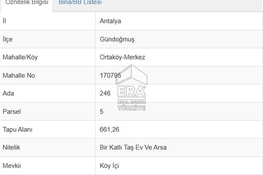 ANTALYA/GÜNDOĞMUŞ ORTA KÖY MAH. KÖY İÇİ TEK TAPU ARSA