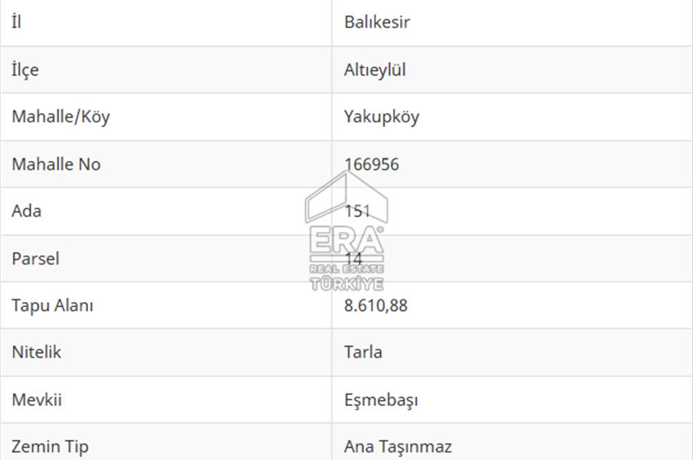 ERA PORT GÜVENCESİYLE YAKUPKÖY'DE SATILIK 8610 METREKARE TARLA