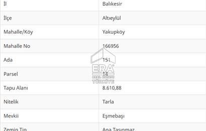 ERA PORT GÜVENCESİYLE YAKUPKÖY'DE SATILIK 8610 METREKARE TARLA