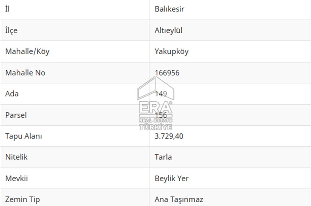 ERA PORT GÜVENCESİYLE YAKUPKÖY'DE SATILIK 3729 METREKARE TARLA
