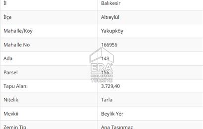 ERA PORT GÜVENCESİYLE YAKUPKÖY'DE SATILIK 3729 METREKARE TARLA