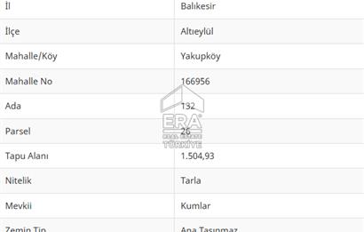 ERA PORT GÜVENCESİYLE YAKUPKÖY'DE SATILIK 1504 METREKARE TARLA