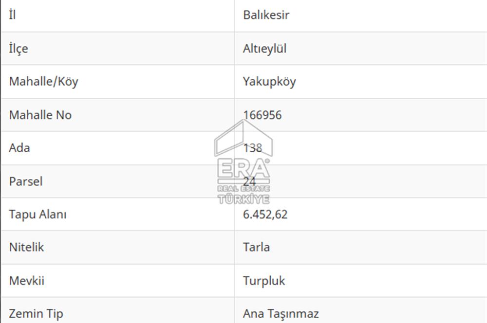 ERA PORT GÜVENCESİYLE YAKUPKÖY'DE SATILIK 6452 METREKARE TARLA