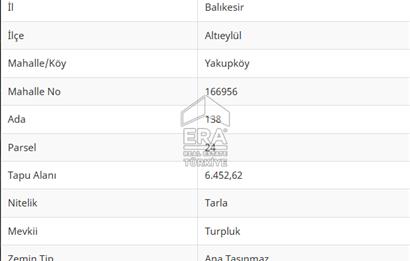 ERA PORT GÜVENCESİYLE YAKUPKÖY'DE SATILIK 6452 METREKARE TARLA