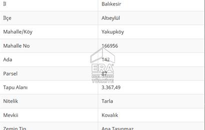 ERA PORT GÜVENCESİYLE YAKUPKÖY'DE SATILIK 3367 METREKARE TARLA