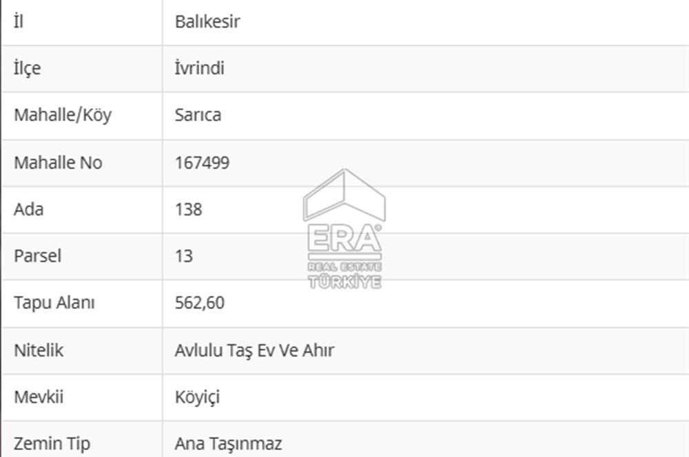 ERA PORT GÜVENCESİYLE İVRİNDİ SARICA'DA SATILIK ARSA