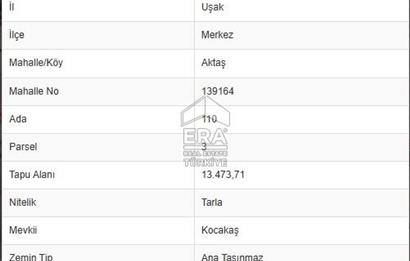 Era Angel'dan Uşak Aktaş Köyünde Satılık Fırsat Yatırımlık Tarla