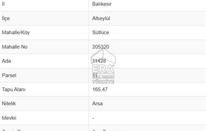 ERA PORT GÜVENCESİYLE ALTIEYLÜL SÜTLÜCE MAH. SATILIK ARSA