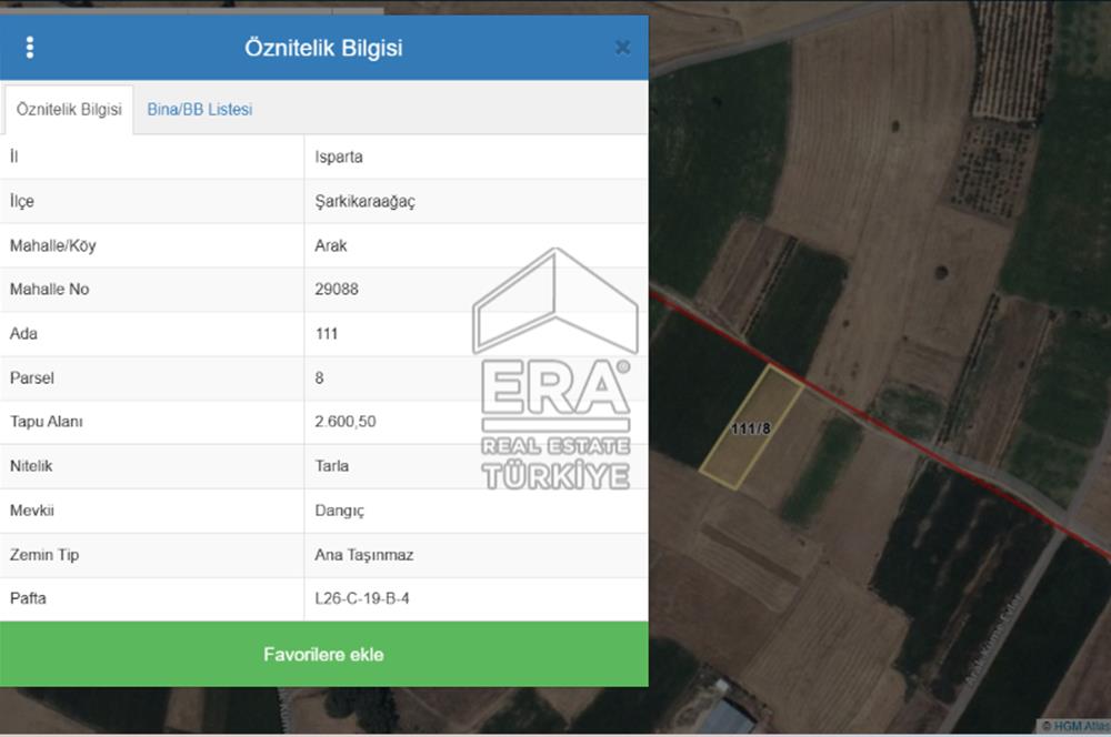 ISPARTA ŞARKİKARAAĞAÇ ARAK KÖYÜNDE SATILIK TARLA