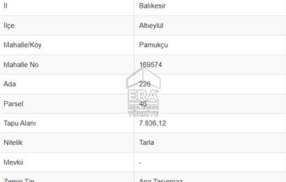 ERA PORT GÜVENCESİYLE BALIKESİR PAMUKÇU DA 7836m² TARLA