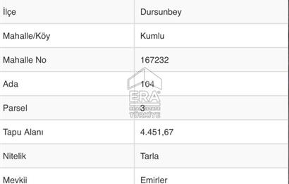 ERA PORT GÜVENCESİYLE BALIKESİR DURSUNBEY KUMLU'DA 4452 m² TARLA