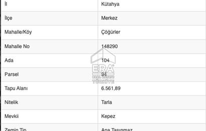 Kütahya Merkez Çöğürler’de, Yatırımlık 6.5 Dönüm MÜSTAKİL TEK TAPU Tarla