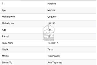 Kütahya Merkez Çöğürler'de 14 Dönüm DEVASA Tek Tapu TARLA - 7 - 14015