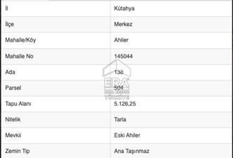 Kütahya Merkez Ahiler, Yatırımlık 5 Dönüm TEK TAPU TARLA - 3 - 14000