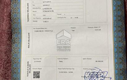 Kütahya Merkez Çöğürgüler’de, Yatırımlık 9 Dönüm MÜSTAKİL TEK TAPU Tarla