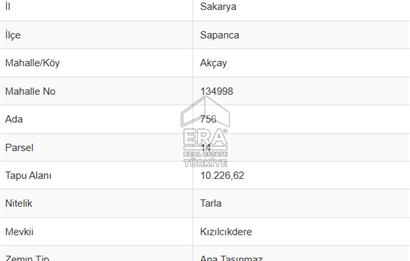 ERA KARAT TAN SAPANCA AKÇAY MEVKİİNDE YATIRIMLIK SATILIK TARLA