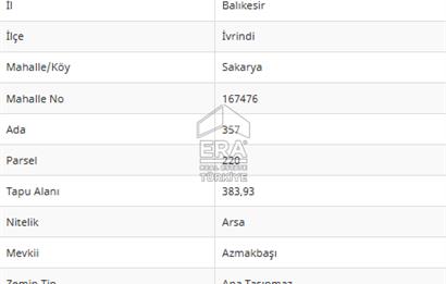 ERA PORT GÜVENCESİYLE İVRİNDİ SAKARYA MAHALLESİN'DE SATILIK ARSA