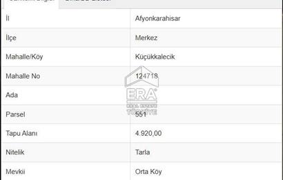ERA VIP'DEN KÜÇÜKKALECİK'TE 4 PARÇA SATILIK 35.970 m² TARLA