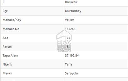 ERA PORT GÜVENCESİYLE DURSUNBEY VELİLER'DE SATILIK TARLA