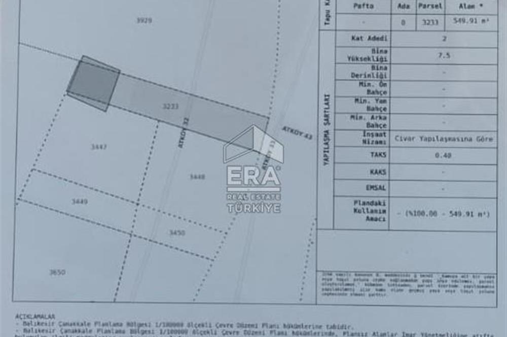 ERA SÖZ GAYRİMENKULDEN BALIKESİR ATKÖY’DE SATILIK TARLALAR