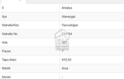 MANAVGAT YAVRUDOĞAN MAHALLESİ'NDE TURİZM KONUT BÖLGESİNDE SATILIK ARSA 