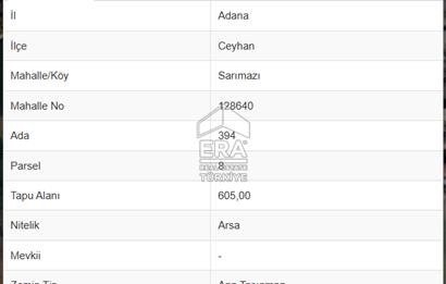 ADANA/CEYHAN/SARIMAZI MAH. YATIRIM'IN YENİ ADRESİ SATILIK ARSA
