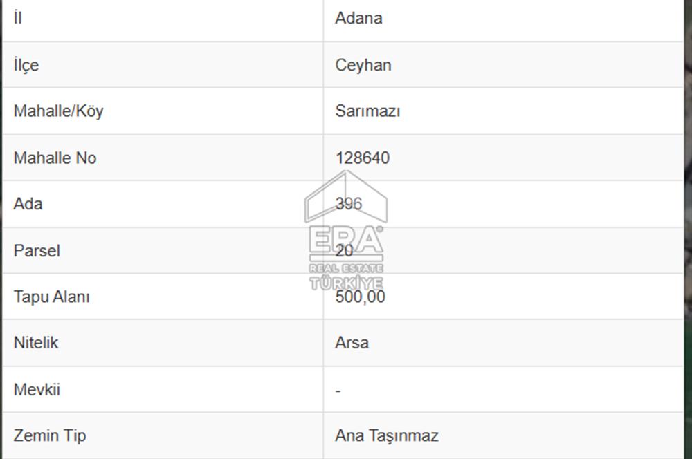 ADANA/CEYHAN/SARIMAZI MAH. ÇEVRE YOLUNA 1. PARSEL SATILIK ARSA