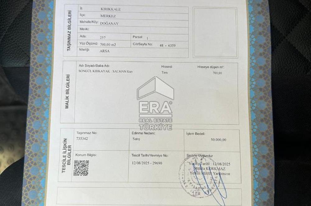 KIRIKKALE HASANDEDE YOLA 65M TEMELİ YAPI RUHSATI HAZIR