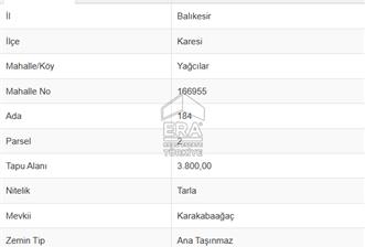 ERA PORT GÜVENCESİYLE BALIKESİR YAĞCILAR KÖYÜ3800m²SATILIK TARLA - 1 - 14735