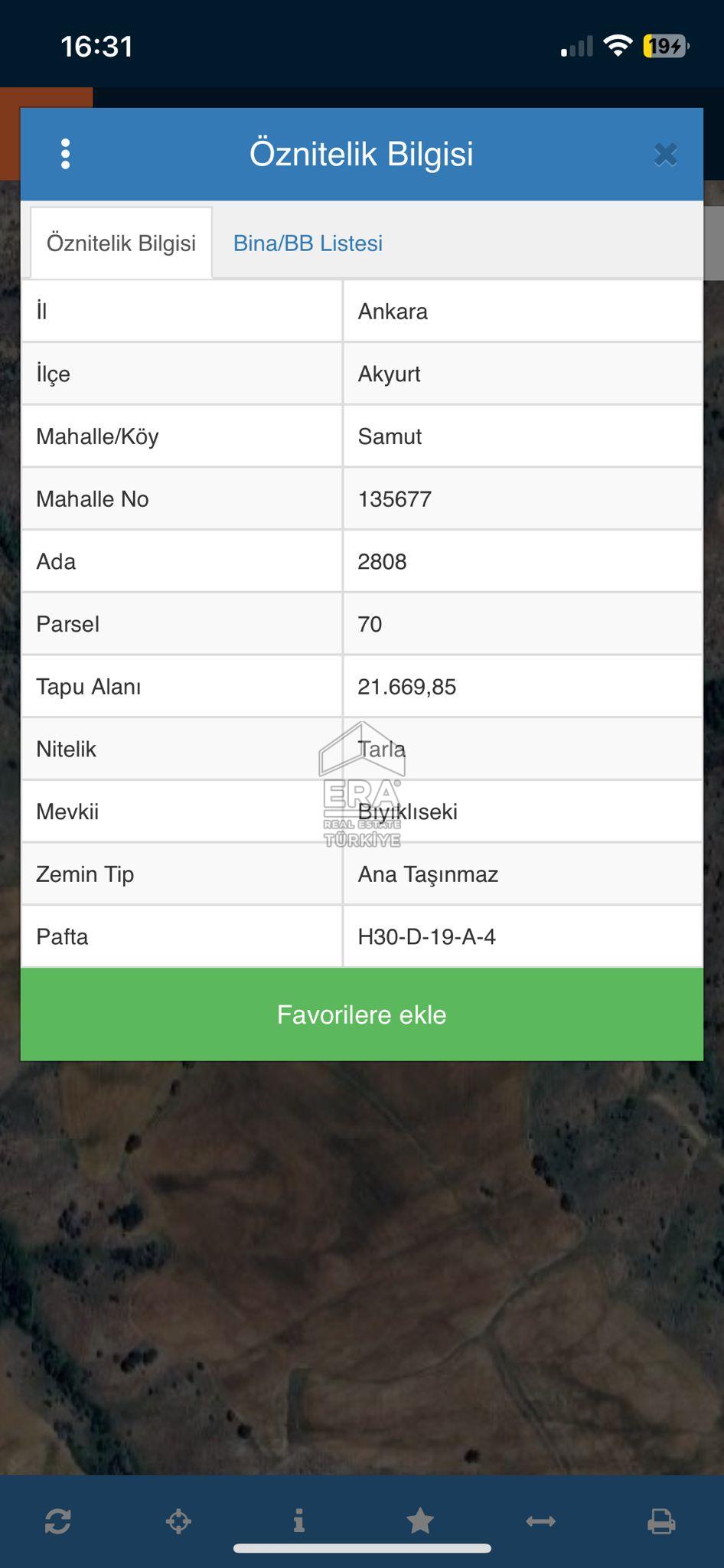  ERA CİTY I AKYURT SAMUTTA 1128M2 ARSA