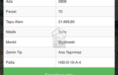  ERA CİTY I AKYURT SAMUTTA 1128M2 ARSA
