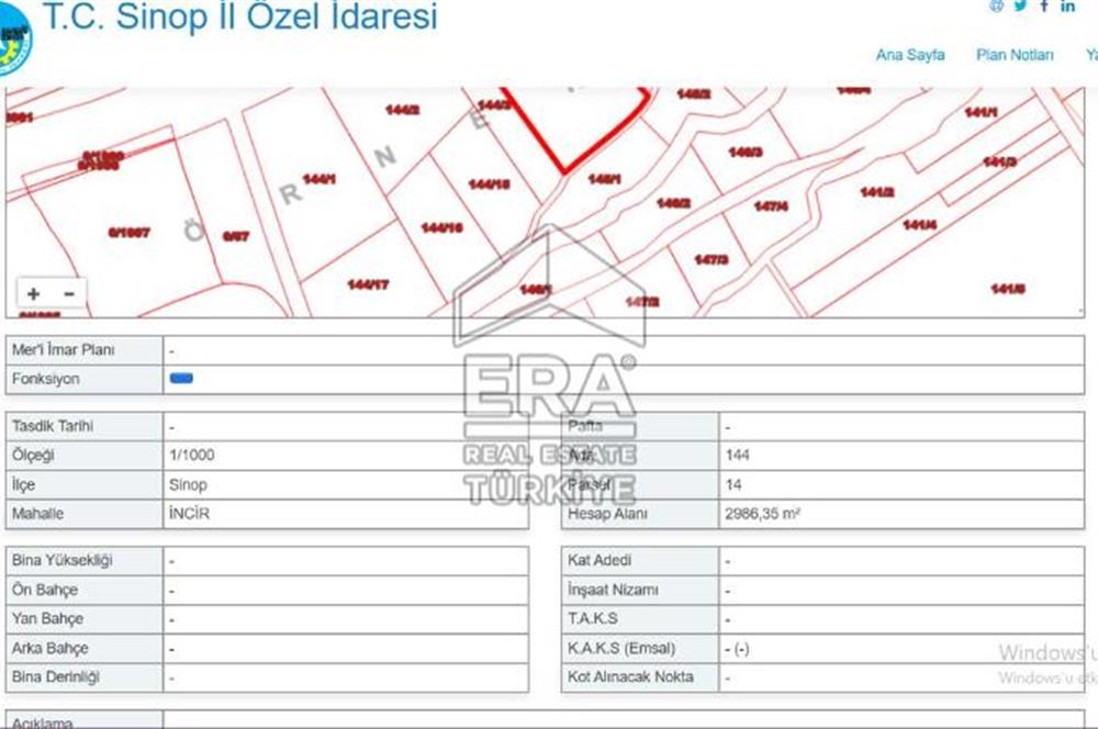 SİNOP İNCİR'DE ÇEVREYOLUNA CEPHE 3 DÖNÜM TEK TAPU SATILIK TARLA