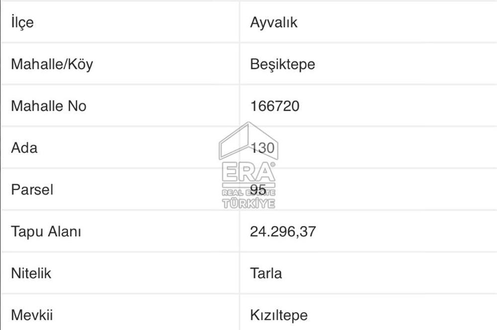 AYVALIK BEŞİKTEPE'DE SATILIK TARLA