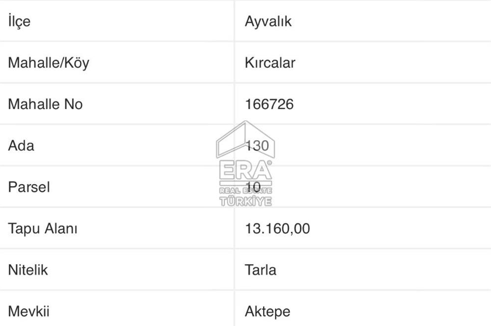 AYVALIK KIRCILAR'DA SATILIK TARLA 