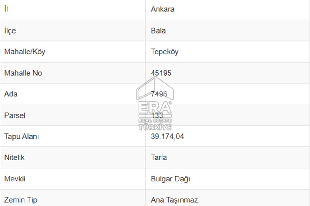 ANKARA BALA'DA 39 DÖNÜM TEK TAPU TARLA