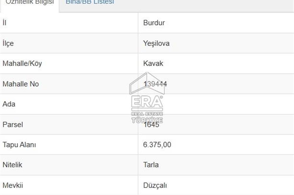 BURDUR YEŞİLOVA KAVAK KÖYÜNDE SATILIK TEK TAPU 6375 m2 TARLA