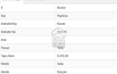 BURDUR YEŞİLOVA KAVAK KÖYÜNDE SATILIK TEK TAPU 6375 m2 TARLA