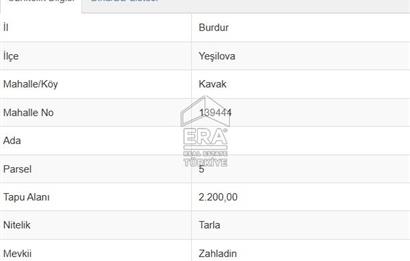 BURDUR YEŞİLOVA KAVAK KÖYÜNDE SATILIK TEK TAPU 2200 m2 TARLA