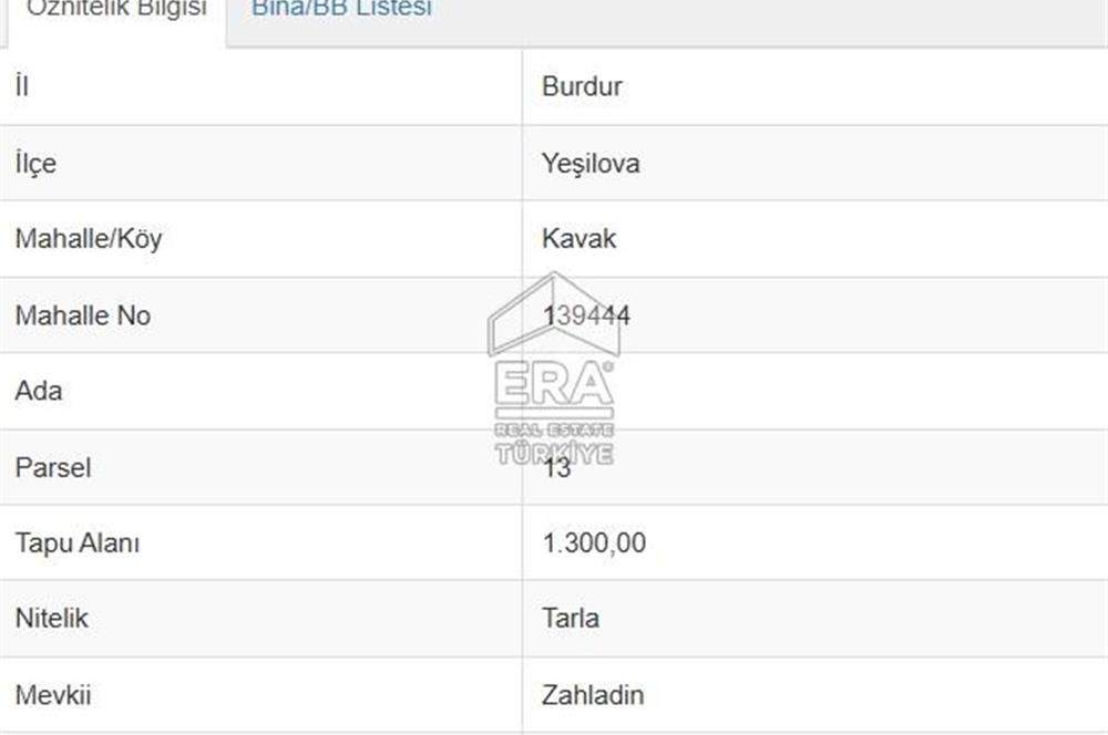 BURDUR YEŞİLOVA KAVAK KÖYÜNDE SATILIK TEK TAPU 1300 m2 TARLA