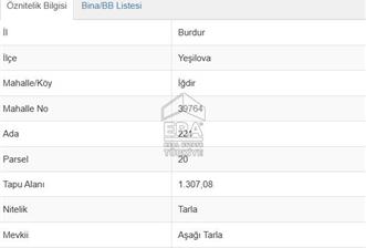 BURDUR YEŞİLOVA İĞDIR KÖYÜNDE SATILIK TEK TAPU 1307 m2 TARLA - 12 - 15099