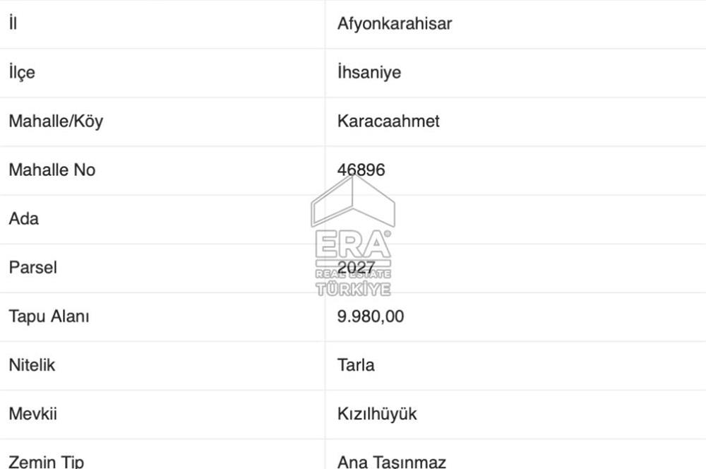 AFYONKARAHİSAR İHSANİYE KARACAAHMET'TE YATIRIMLIK SATILIK TARLA