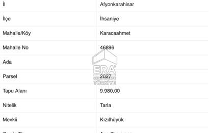 AFYONKARAHİSAR İHSANİYE KARACAAHMET'TE YATIRIMLIK SATILIK TARLA
