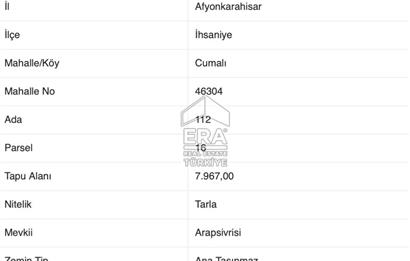 AFYONKARAHİSAR İHSANİYE CUMALI'DA YATIRIMLIK SATILIK TARLA