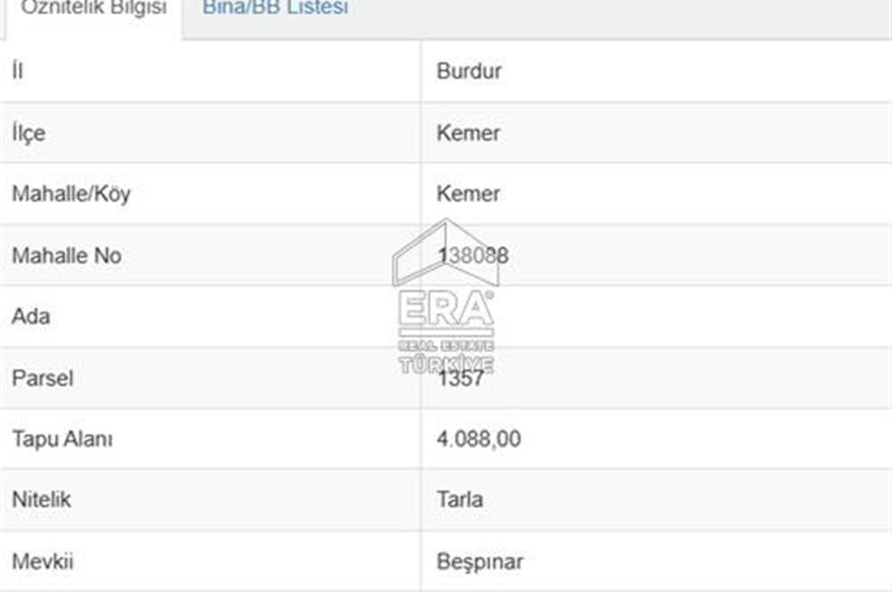 BURDUR KEMER KEMER KÖYÜNDE SATILIK TEK TAPU 4088 m2 TARLA