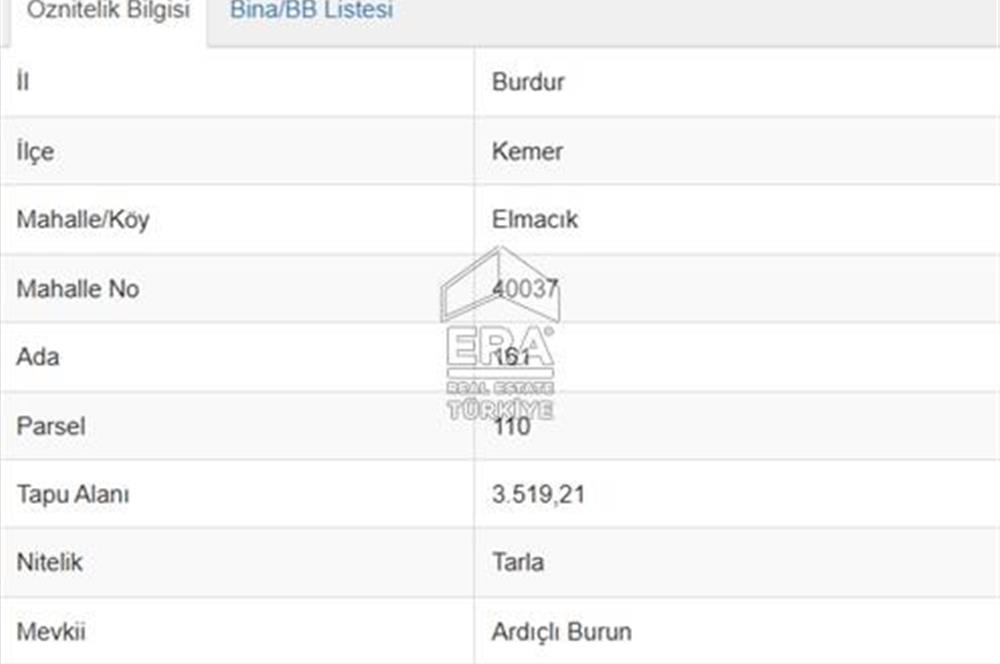 BURDUR KEMER ELMACIK KÖYÜNDE SATILIK TEK TAPU 5889 m2 TARLA