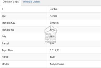BURDUR KEMER ELMACIK KÖYÜNDE SATILIK TEK TAPU 3519 m2 TARLA - 1 - 15172