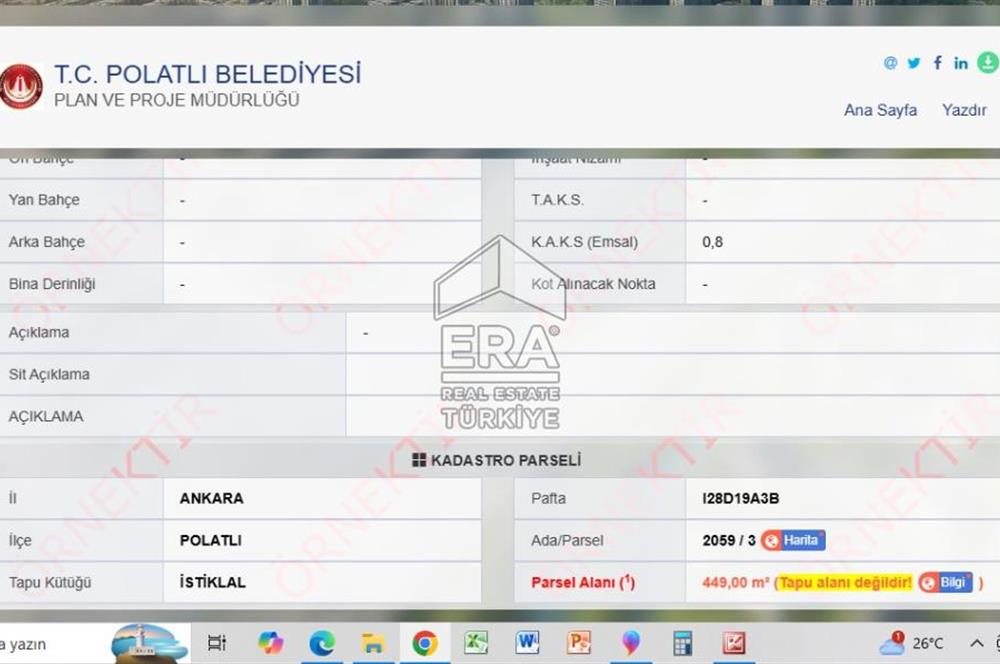 ERA SÖZ GAYRİMENKUL’DEN ANKARA POLATLI’DA SATILIK ARSA