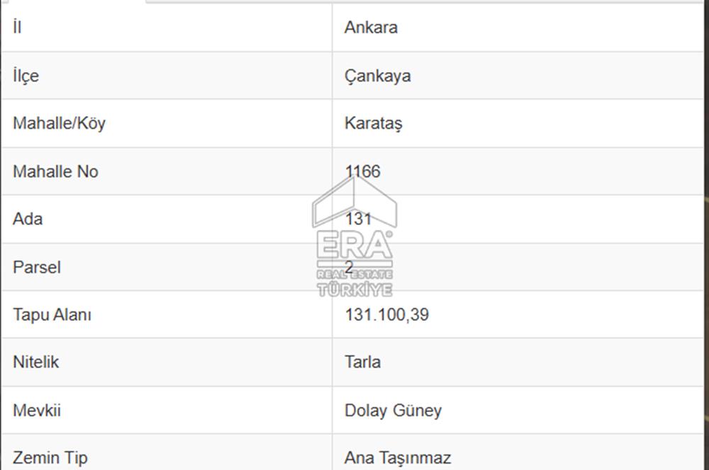 ANKARA ÇANKAYA' SATILIK 606 METREKARE TARLA