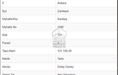 ANKARA ÇANKAYA' SATILIK 606 METREKARE TARLA