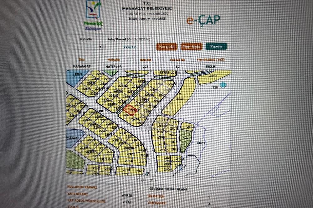 MANAVGAT HATİPLER DE SATILIK 561M2 ARSA 